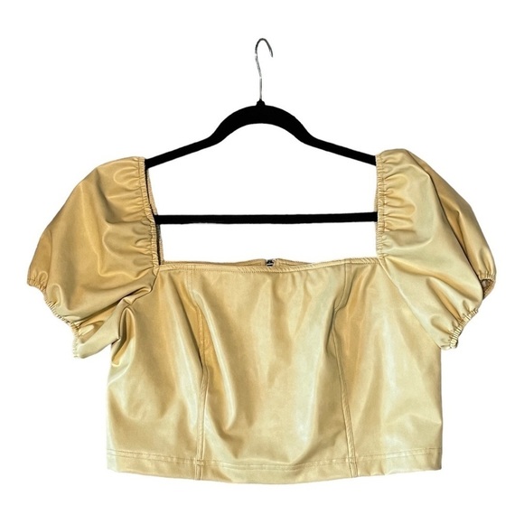 NWT 7 for All Mankind yellow faux leather crop top - Picture 1 of 7